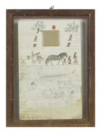 American School 19th Century, A Pair of Double-Sided Ledger Drawings