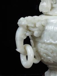 A Large Chinese White Jade Phoenix Handle Vase 20TH CENTURY Height of jade 14 7/8 inches. — 20TH CENTURY