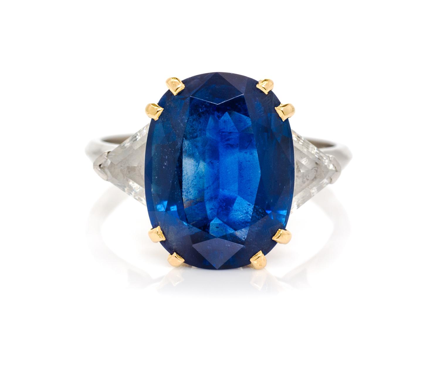 A Platinum, Yellow Gold, Sapphire and Diamond Ring, 4.10 dwts.