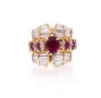 A Yellow Gold, Diamond and Ruby Ring, 8.60 dwts.
