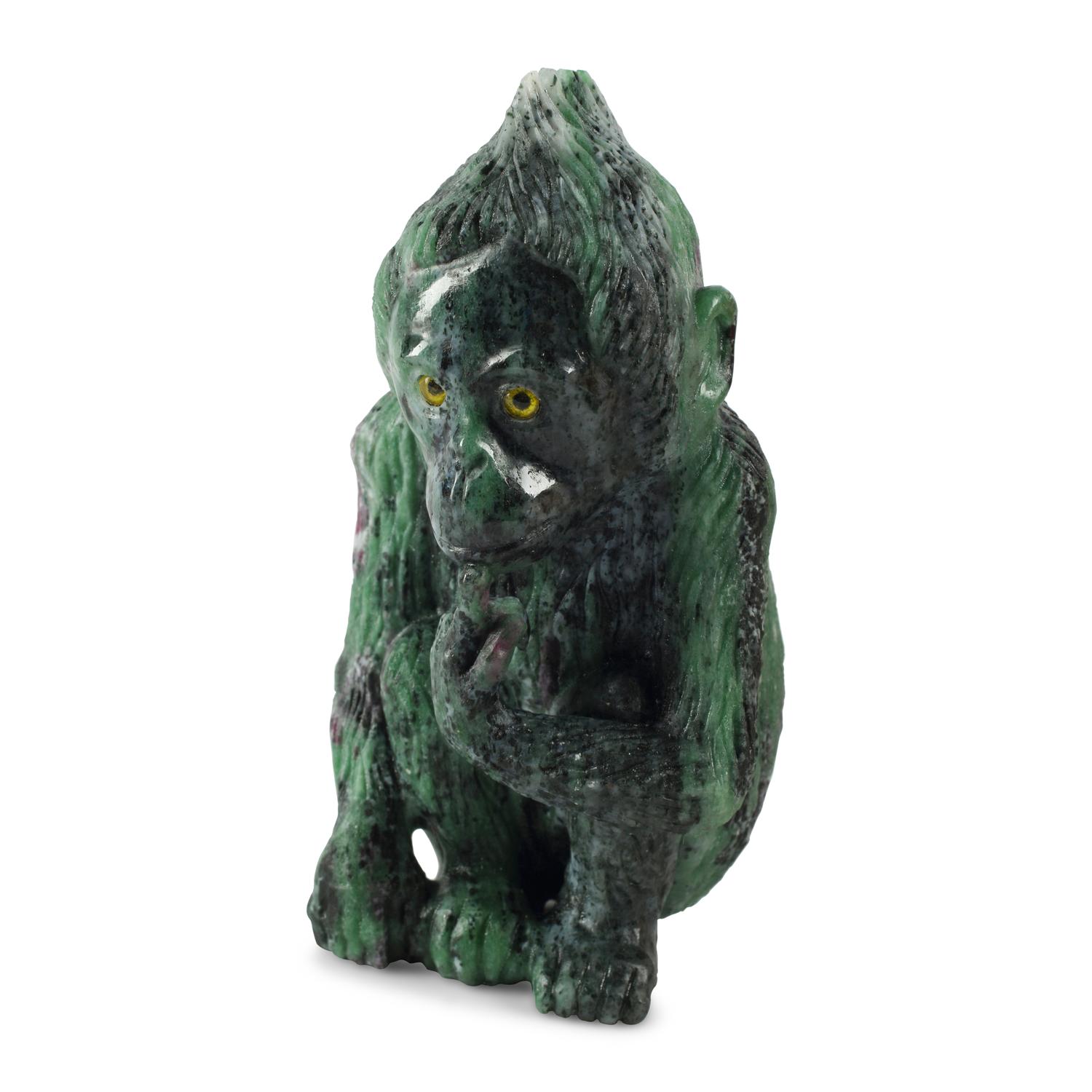 A Carved Ruby Zoisite Figure of a Monkey