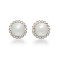 CULTURED PEARL AND DIAMOND EARRINGS