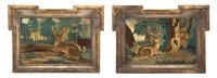A Pair of Stumpwork Panels, Height 10 1/4 x width 15 1/2 inches.