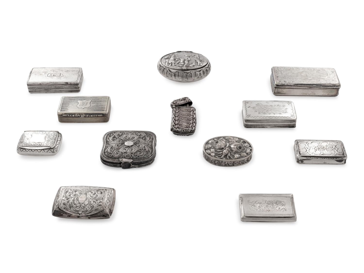 Ten English and Continental Silver Snuff Boxes