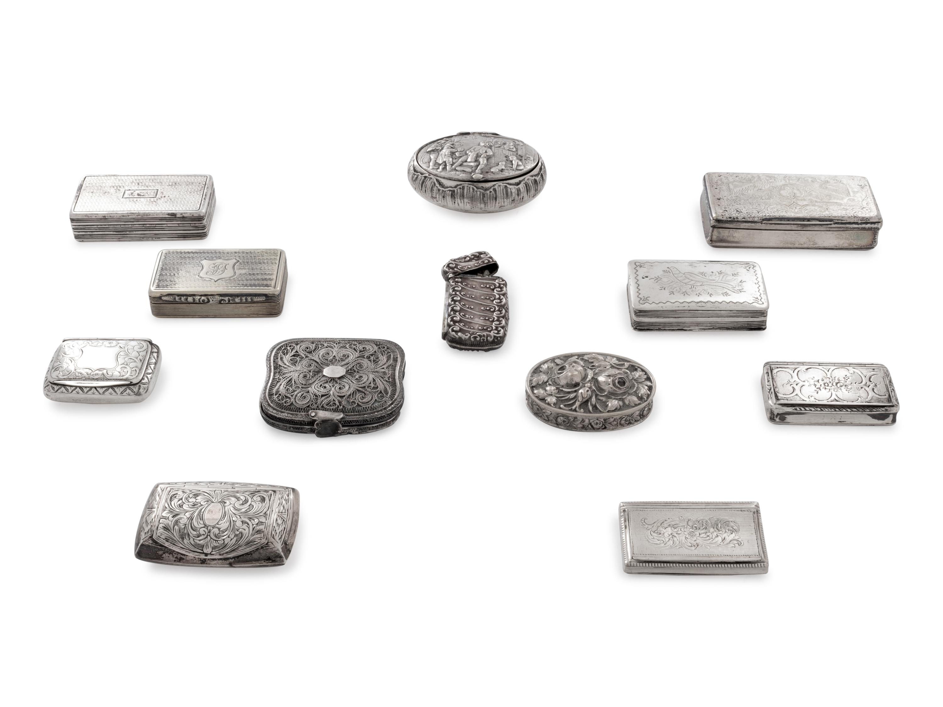 Ten English and Continental Silver Snuff Boxes