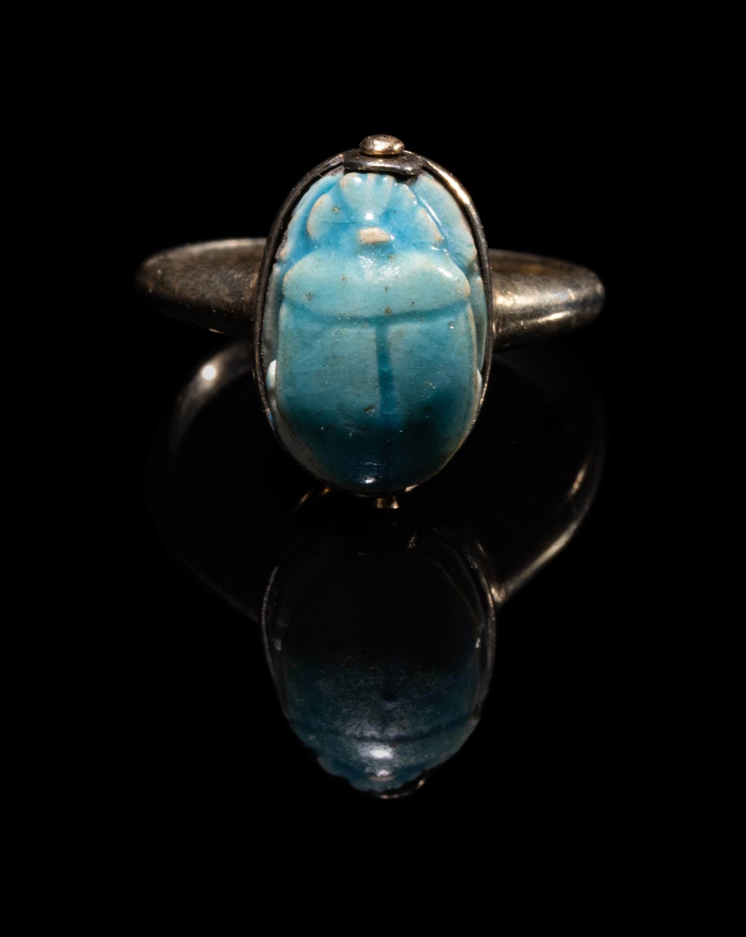 An Egyptian Faience Scarab Ring