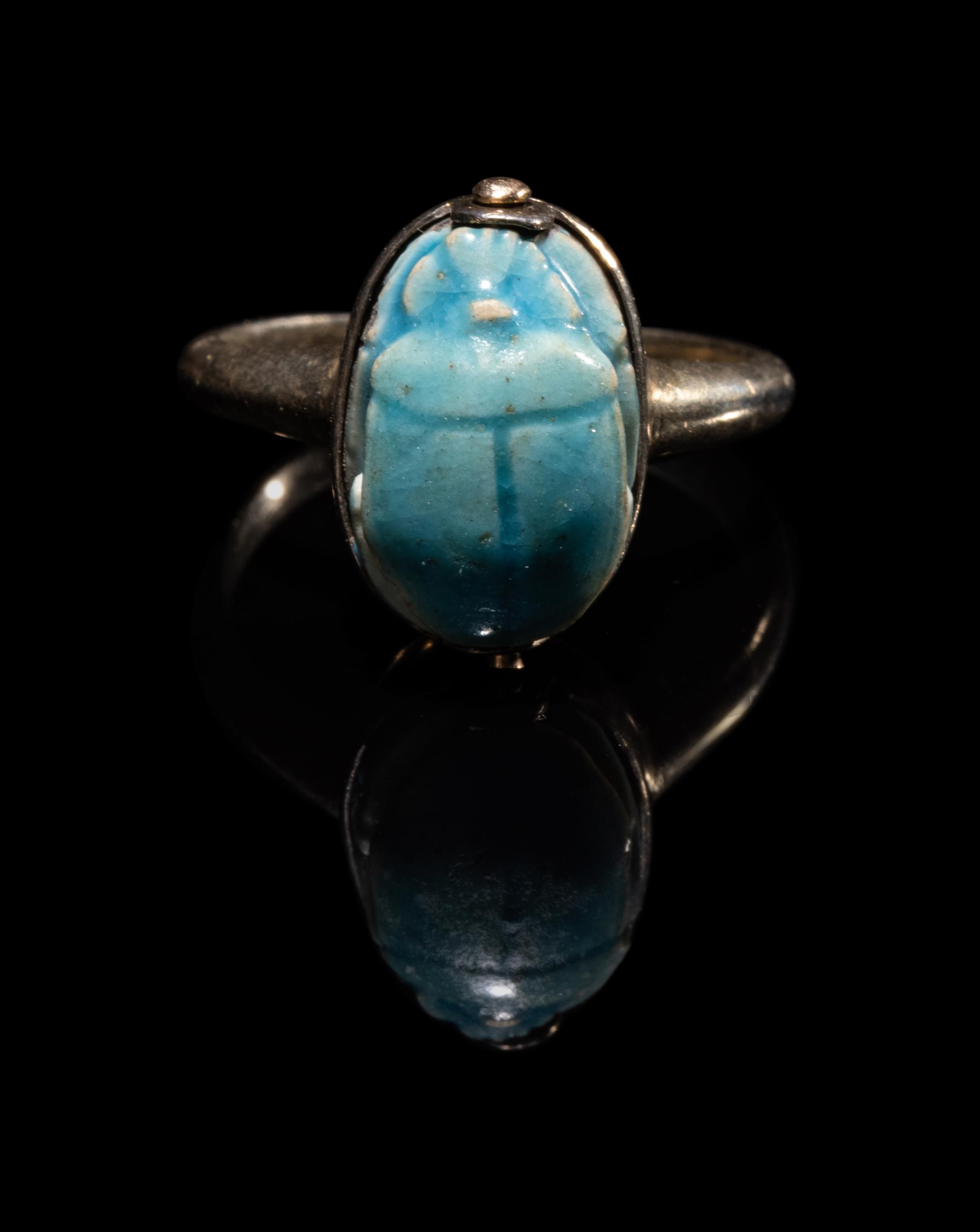 An Egyptian Faience Scarab Ring