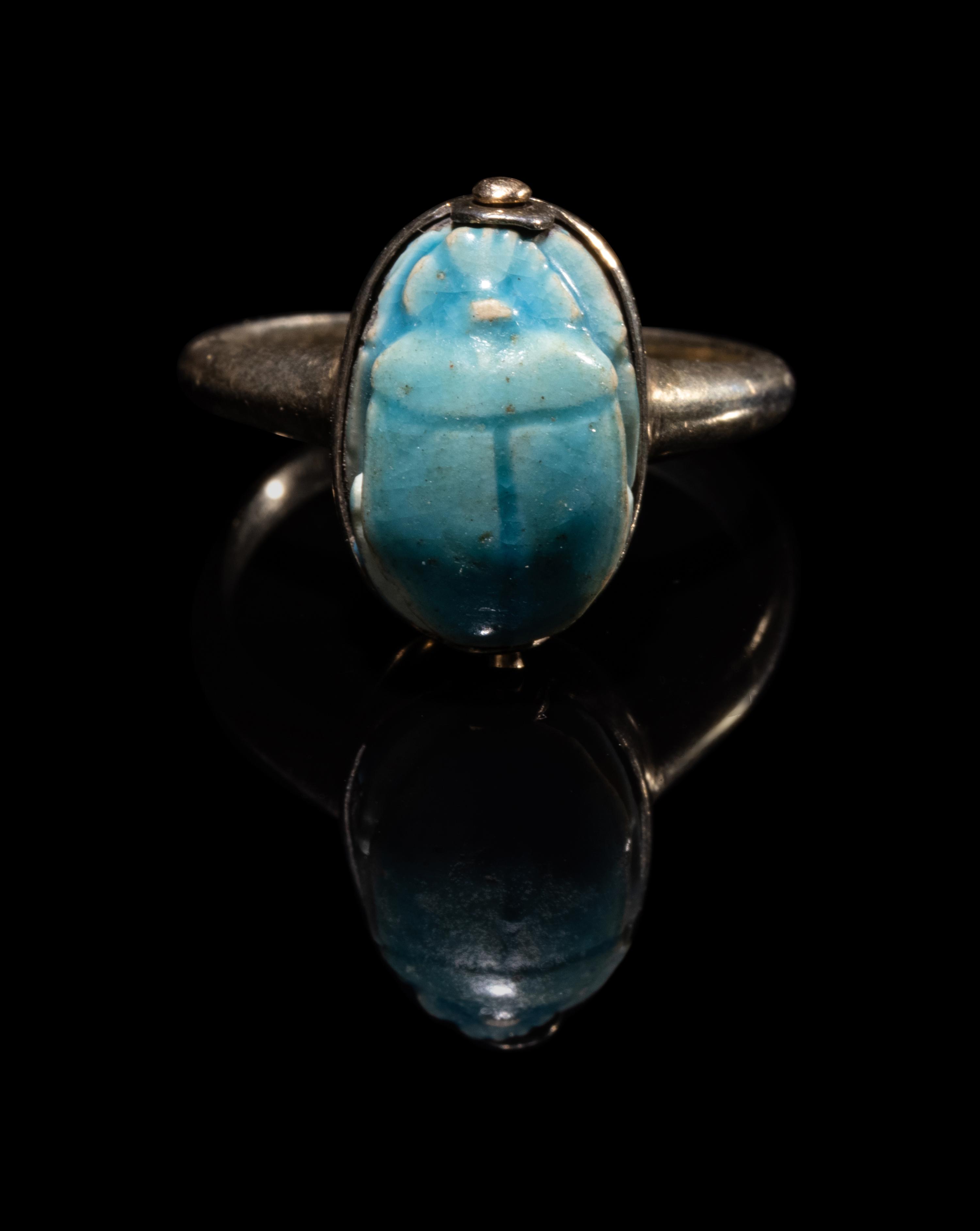 An Egyptian Faience Scarab Ring