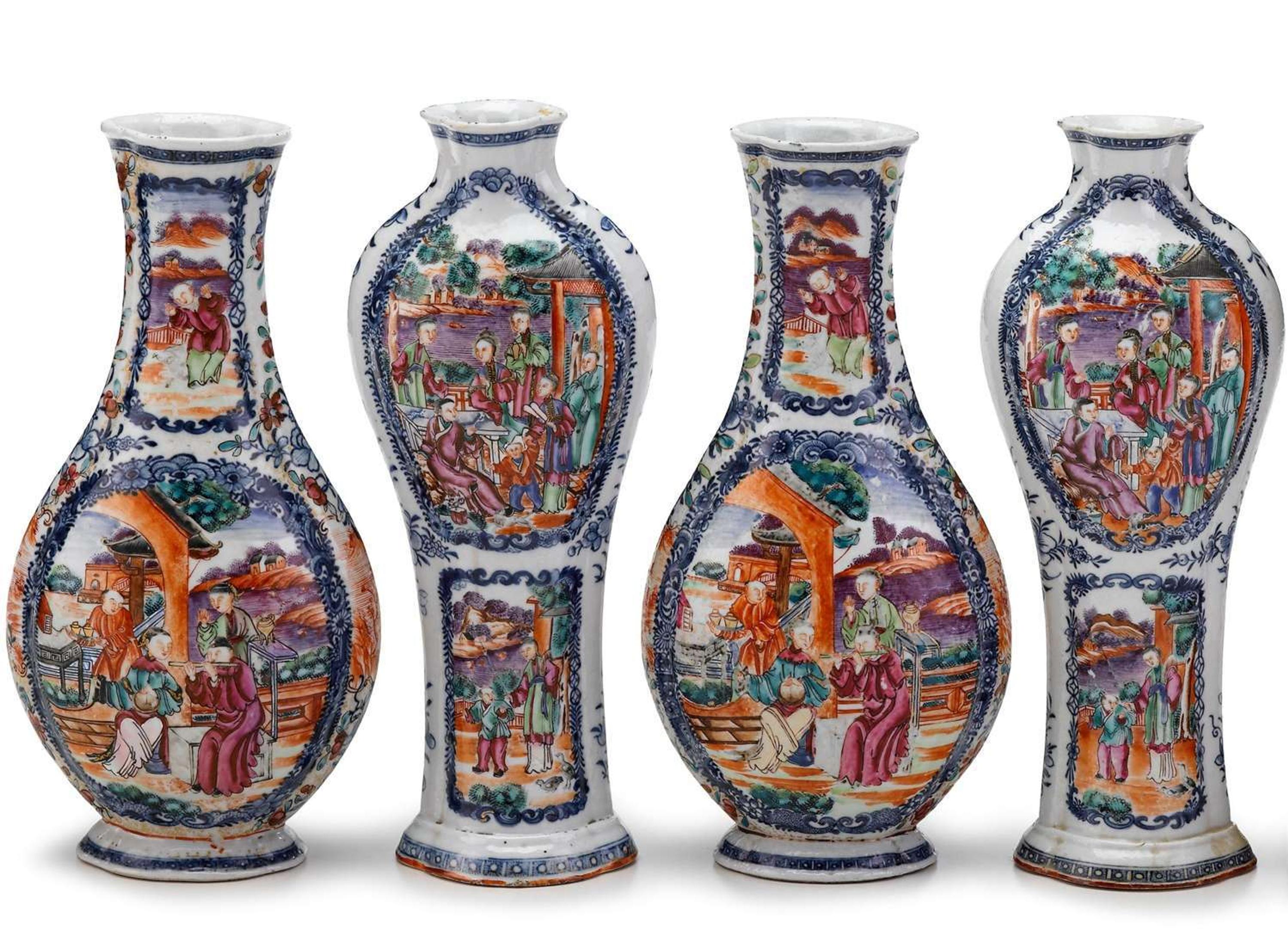 Chinese Export porcelain four piece Rose Mandarin palette garniture qianlong, circa 1775