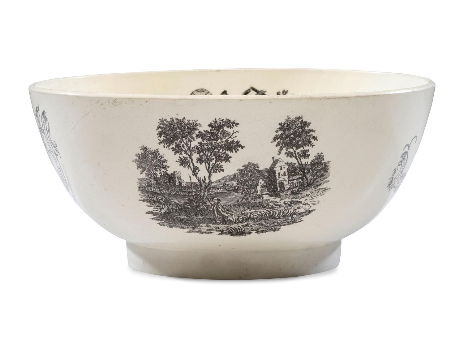 A Liverpool Transfer-Printed Creamware Punch Bowl with George Washington and Benjamin Franklin