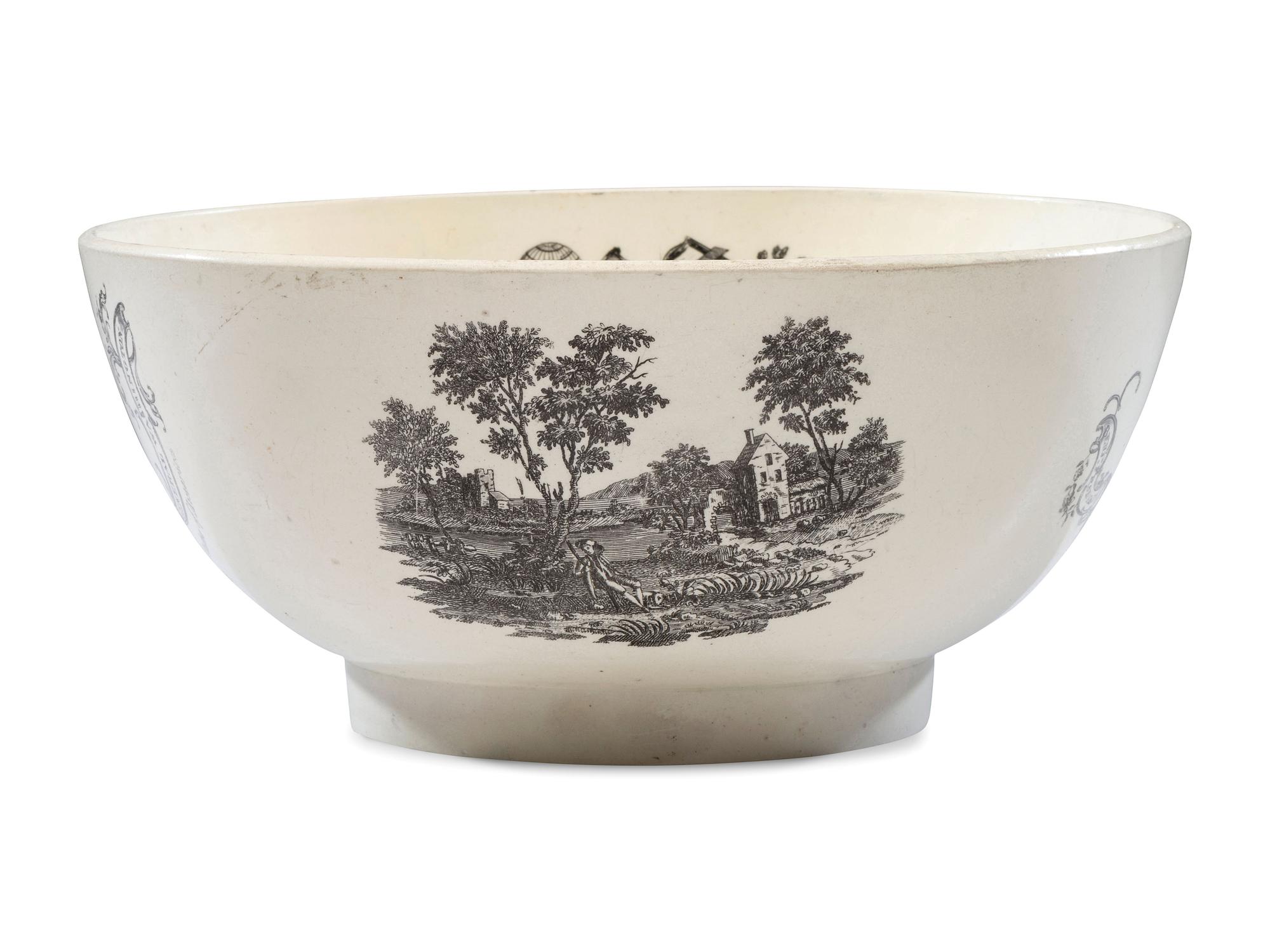 A Liverpool Transfer-Printed Creamware Punch Bowl with George Washington and Benjamin Franklin
