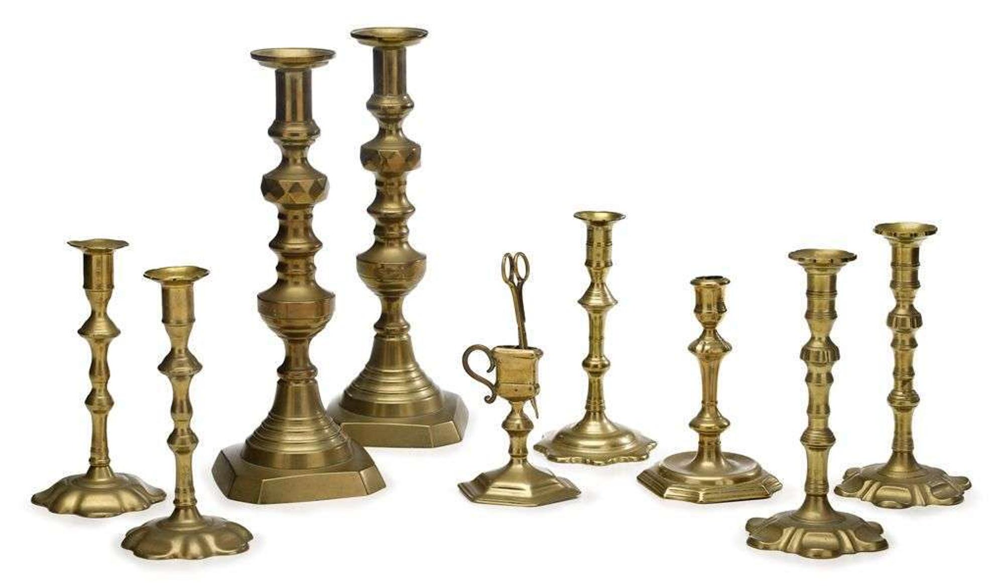 Group of brass candlesticks 18th century and later