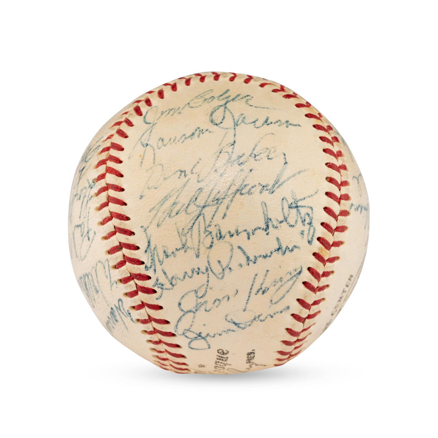 A 1955 Chicago Cubs Team Signed Autograph Baseball Including Early Career Ernie Banks Signature