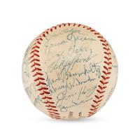 A 1955 Chicago Cubs Team Signed Autograph Baseball Including Early Career Ernie Banks Signature