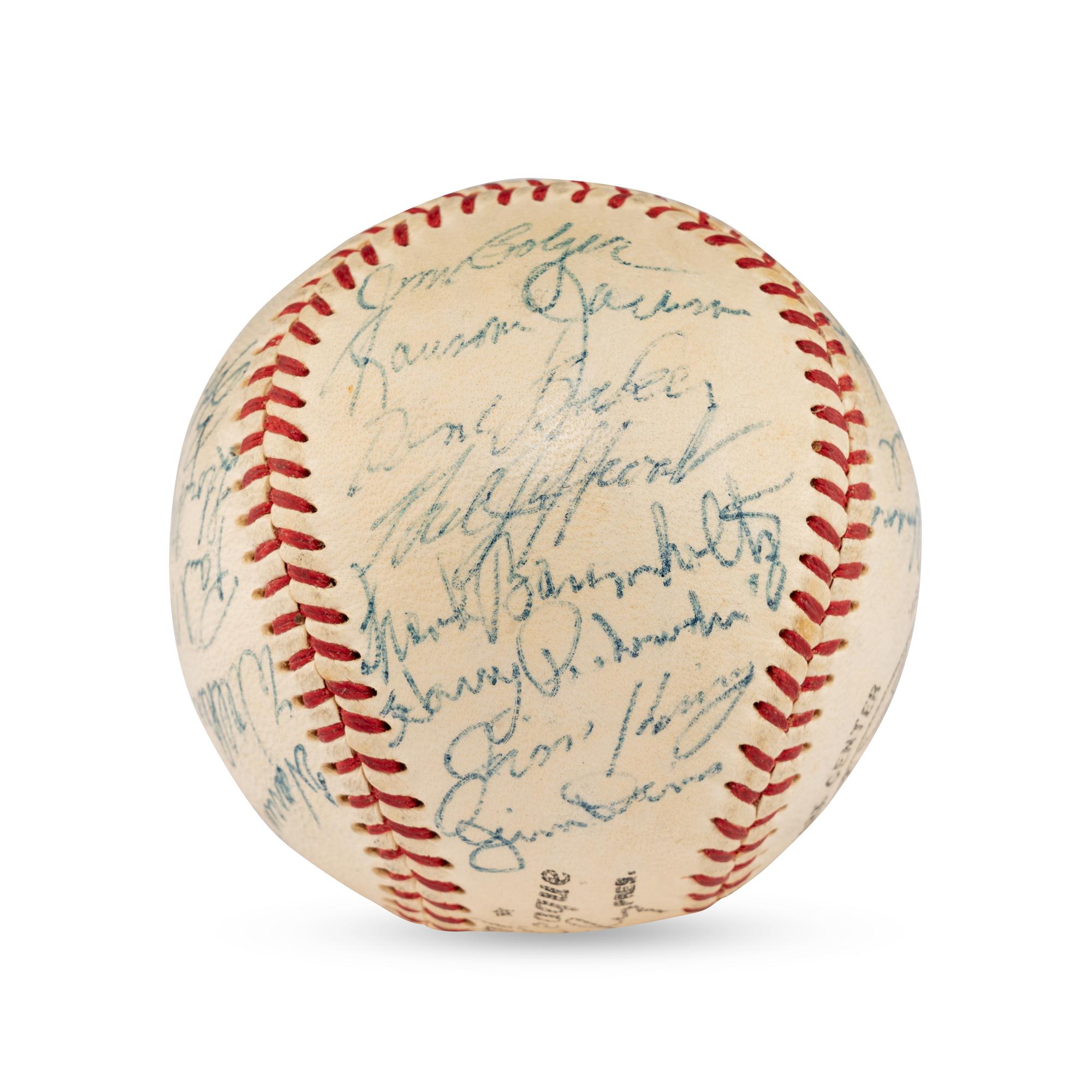 A 1955 Chicago Cubs Team Signed Autograph Baseball Including Early Career Ernie Banks Signature
