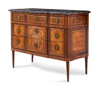 A Louis XVI Marquetry Marble-Top Commode