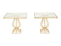 A Pair of Gilt Metal Urn Design Glass Top Low Tables