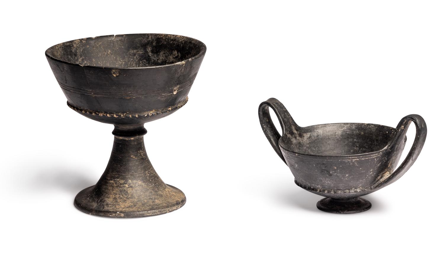 An Etruscan Bucchero Kantharos and Chalice