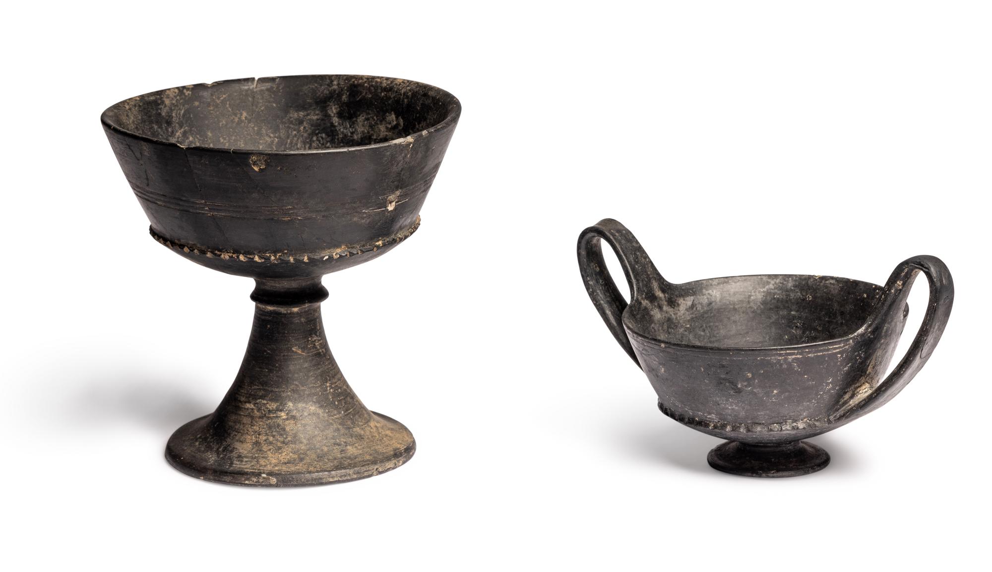 An Etruscan Bucchero Kantharos and Chalice