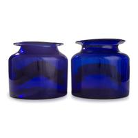Two Painted Blue Glass Apothecary Jars for Cocaine and Opium