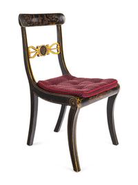 A Set of Eight Regency Black-Painted and Parcel-Gilt Dining Chairs