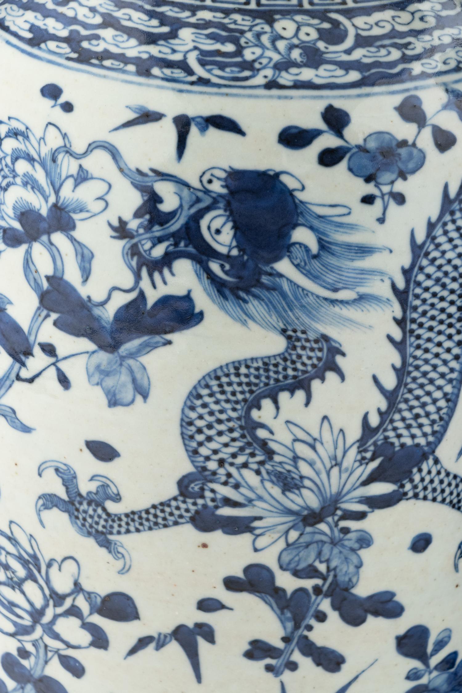 A Pair of Chinese Blue and White Porcelain Rouleau Vases