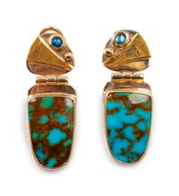 14k Gold Earclips with Turquoise and Sapphire