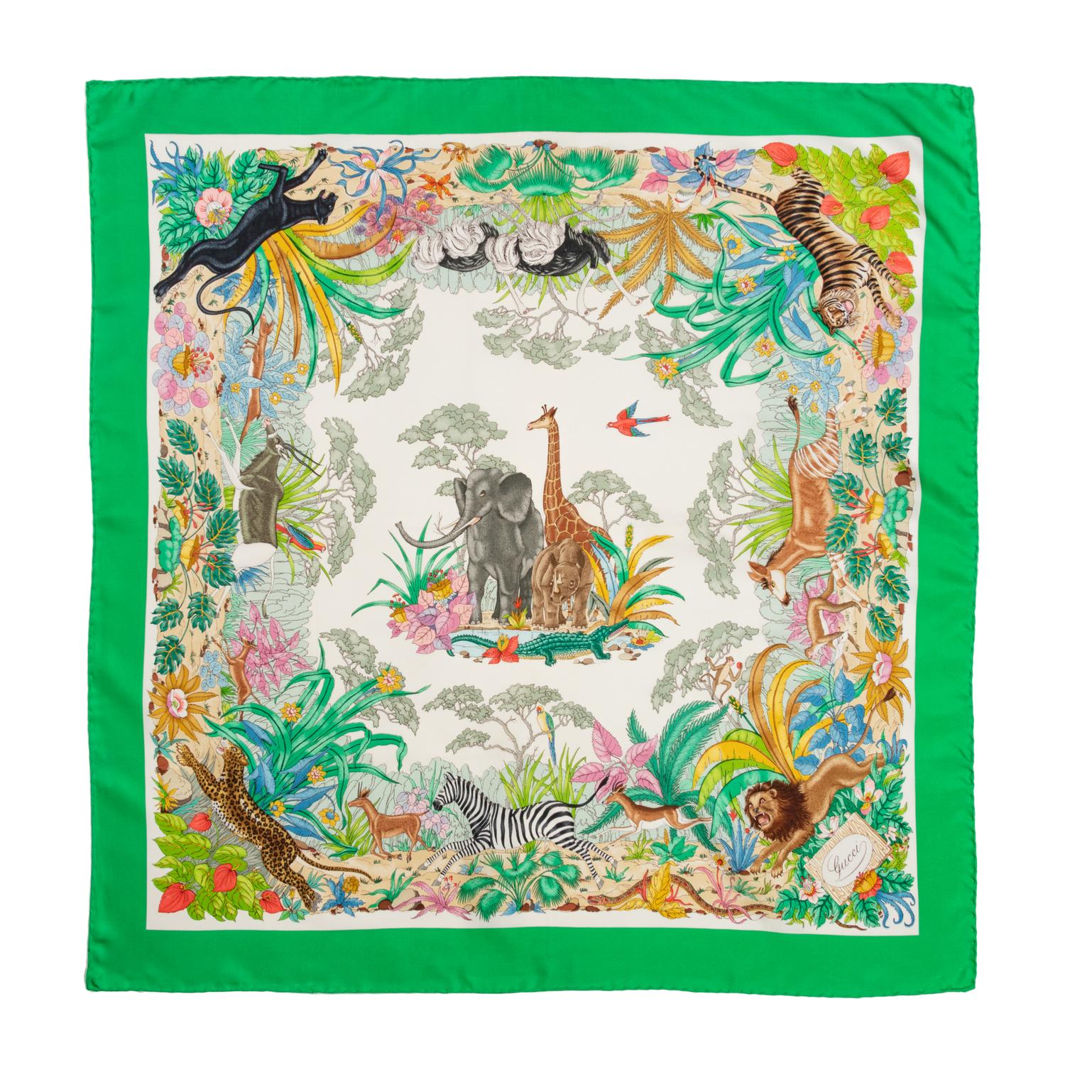 Seven Designer Scarves: Two Gucci, One Jean Paul Gaultier, Two Must de Cartier, One Hermès, One Christian Dior