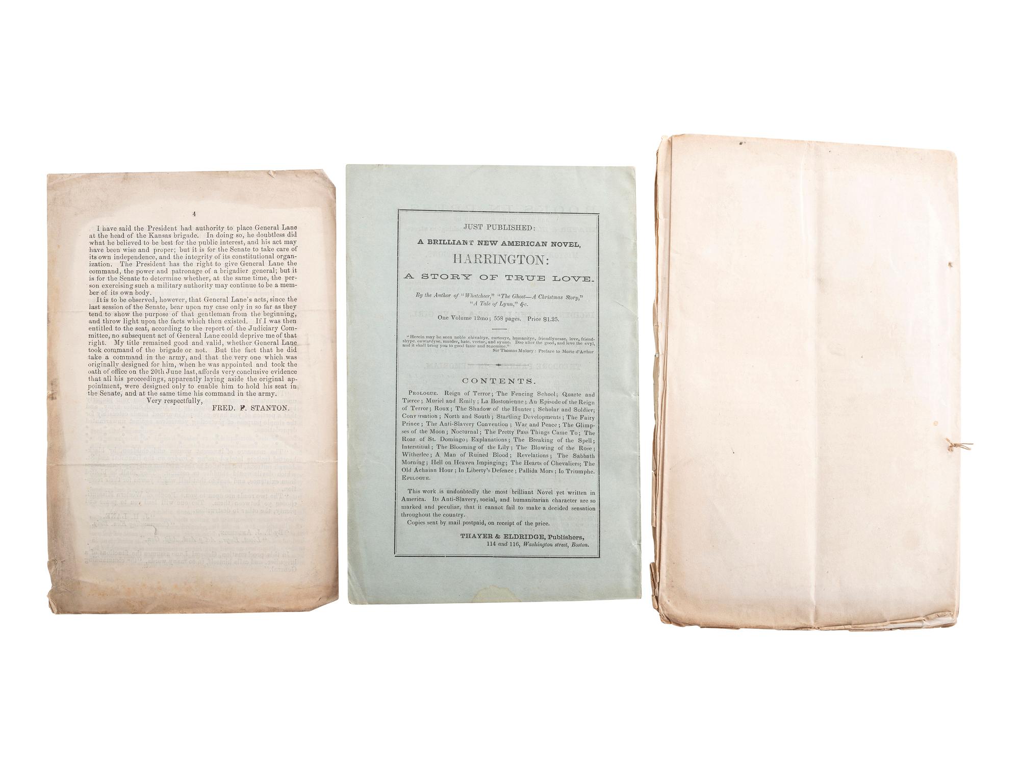 [SLAVERY & ABOLITION]. A group of 14 pamphlets related to Bleeding Kansas including slavery, the Lecompton Constitution, and the Stanton-Lane contest, comprising: