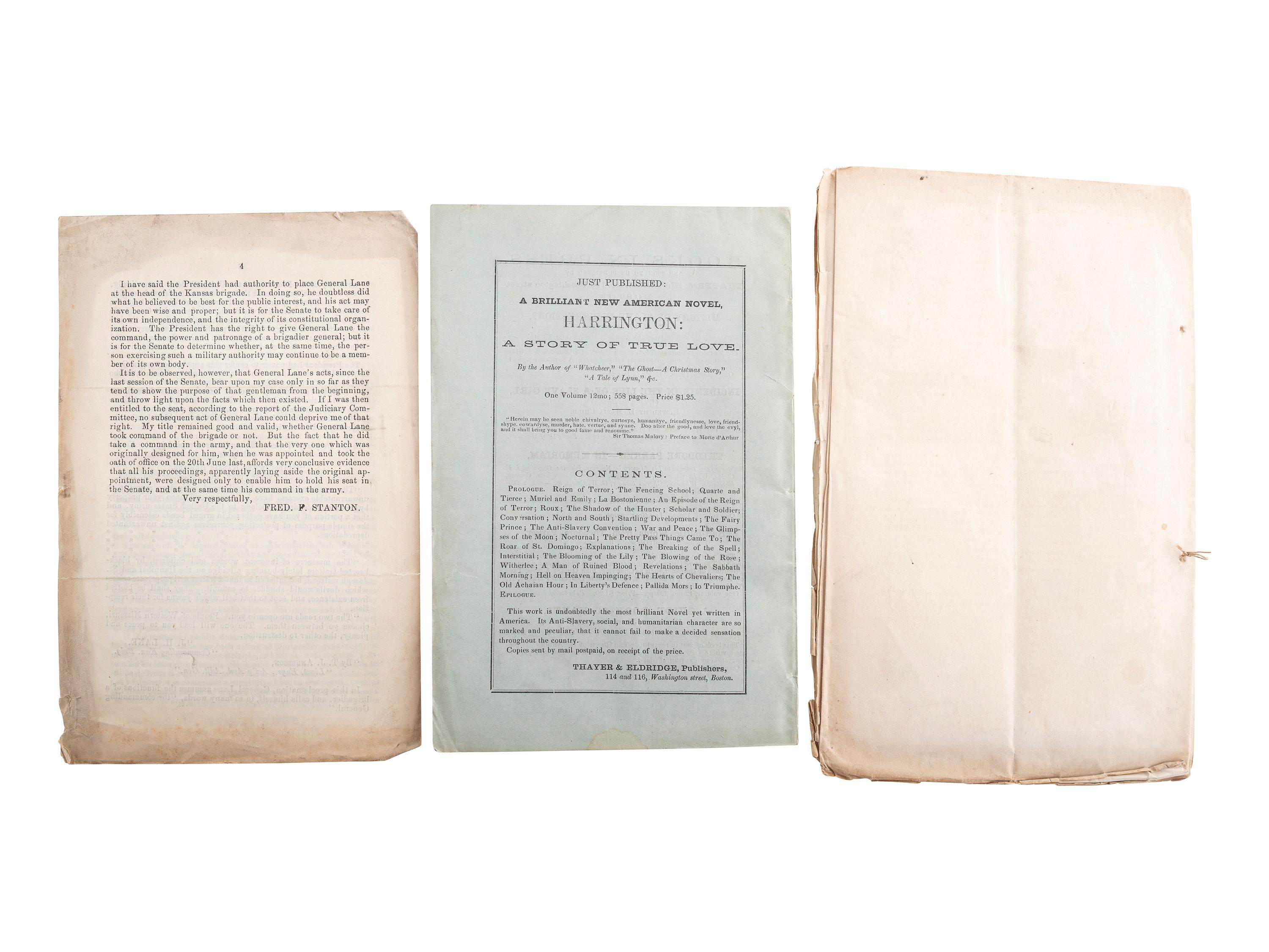 [SLAVERY & ABOLITION]. A group of 14 pamphlets related to Bleeding Kansas including slavery, the Lecompton Constitution, and the Stanton-Lane contest, comprising: