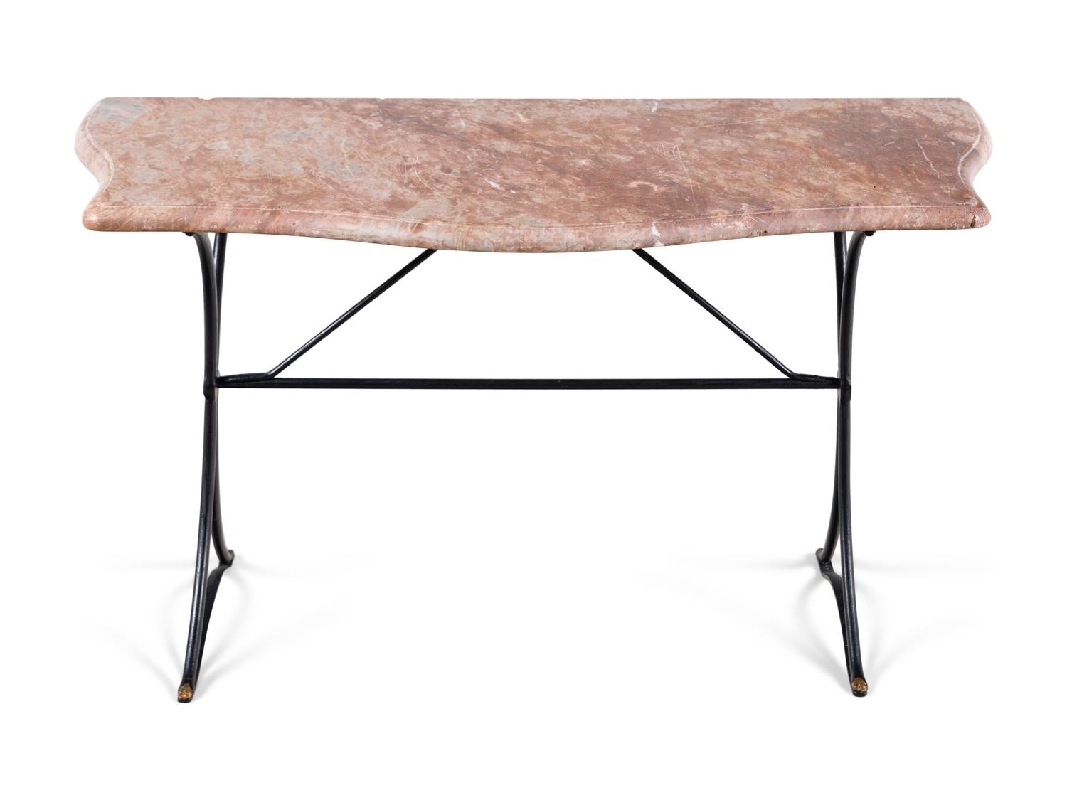 A Black Painted Iron Marble-Top Console Table