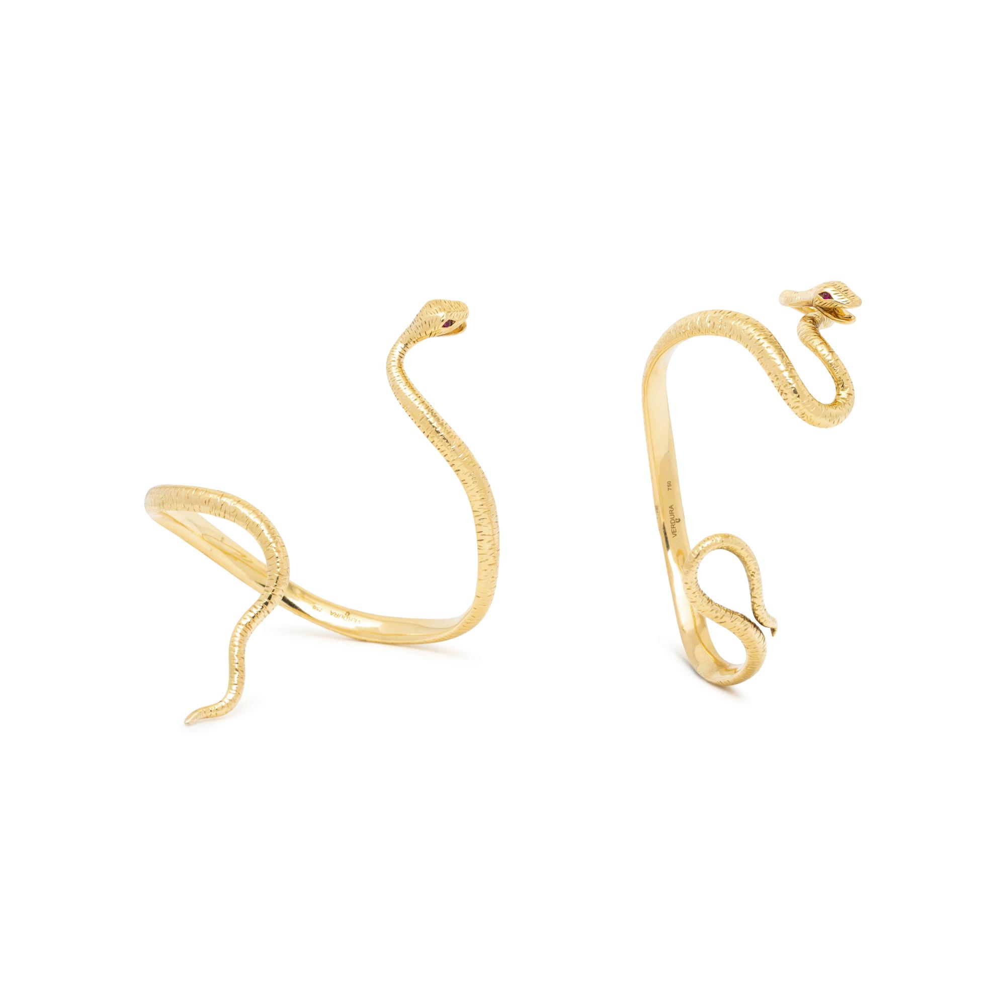 VERDURA, PAIR OF YELLOW GOLD AND RUBY 'MEDUSA' SERPENT CUFF BRACELETS