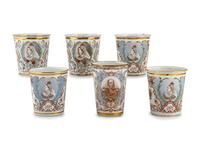 Six Tin Enameled Commemorative Beakers