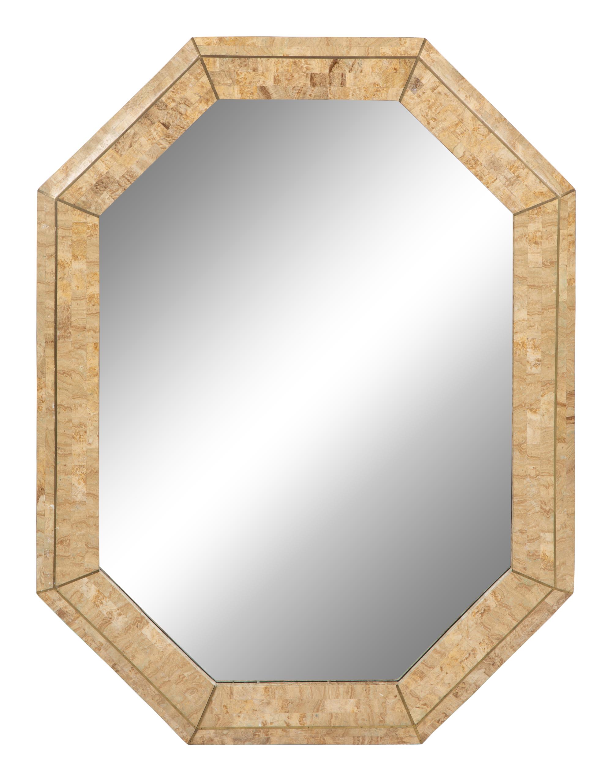 A Maitland Smith Stone Tiled and Brass Inlaid Octagonal Mirror — 20TH CENTURY