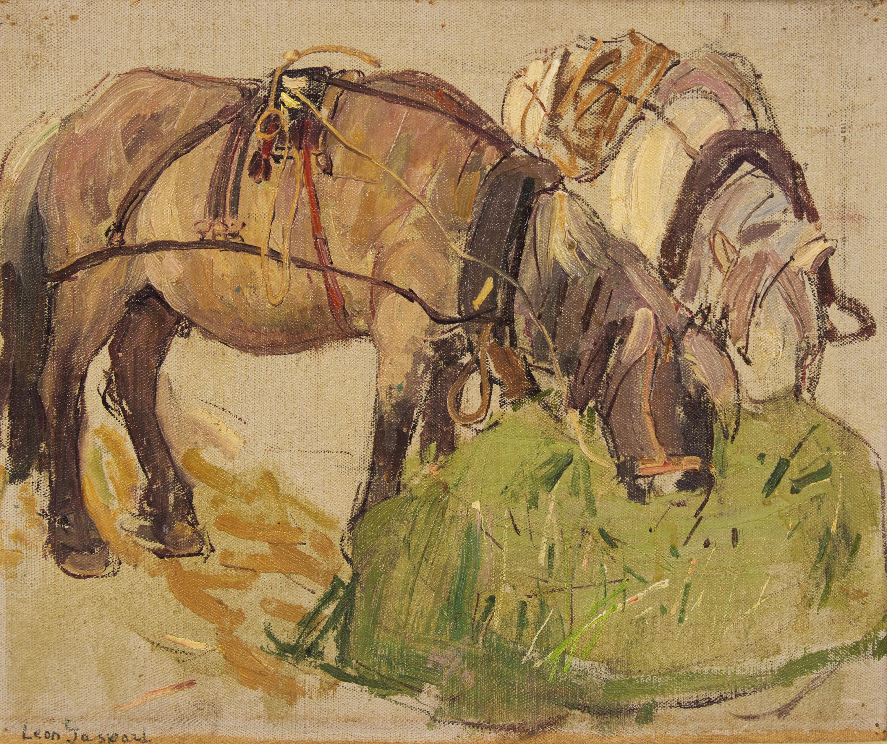 Leon Schulman Gaspard (American/Russian, 1882-1964) — Horses Feeding with Russian Bridles and Collars