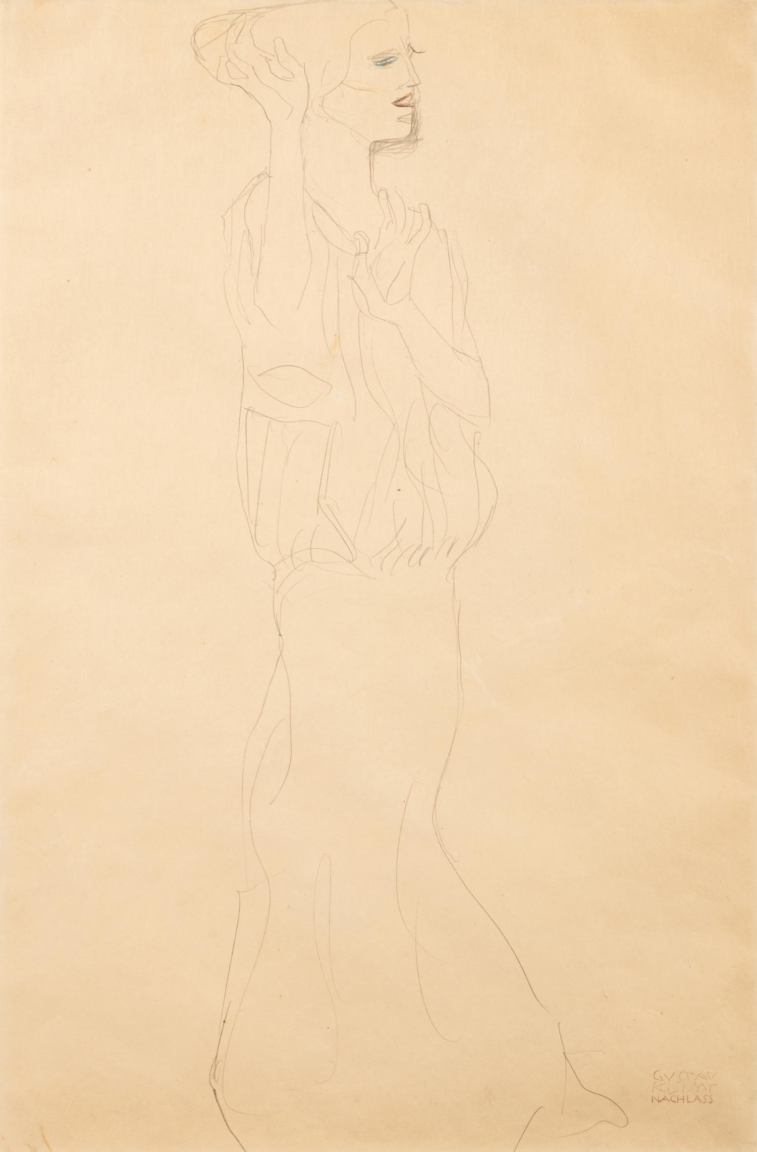 Untitled (Standing, forearms raised, facing right)
