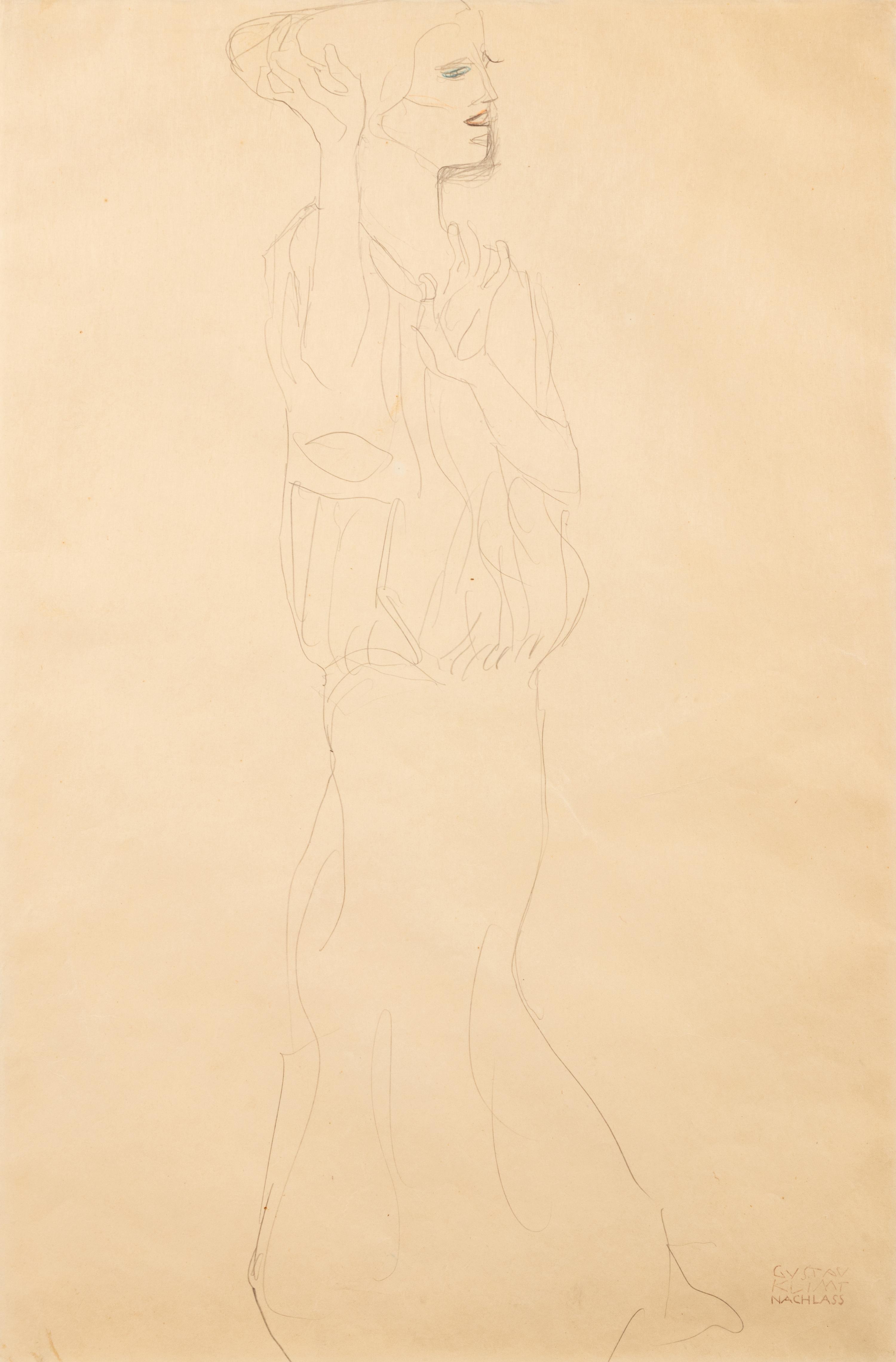 Untitled (Standing, forearms raised, facing right)