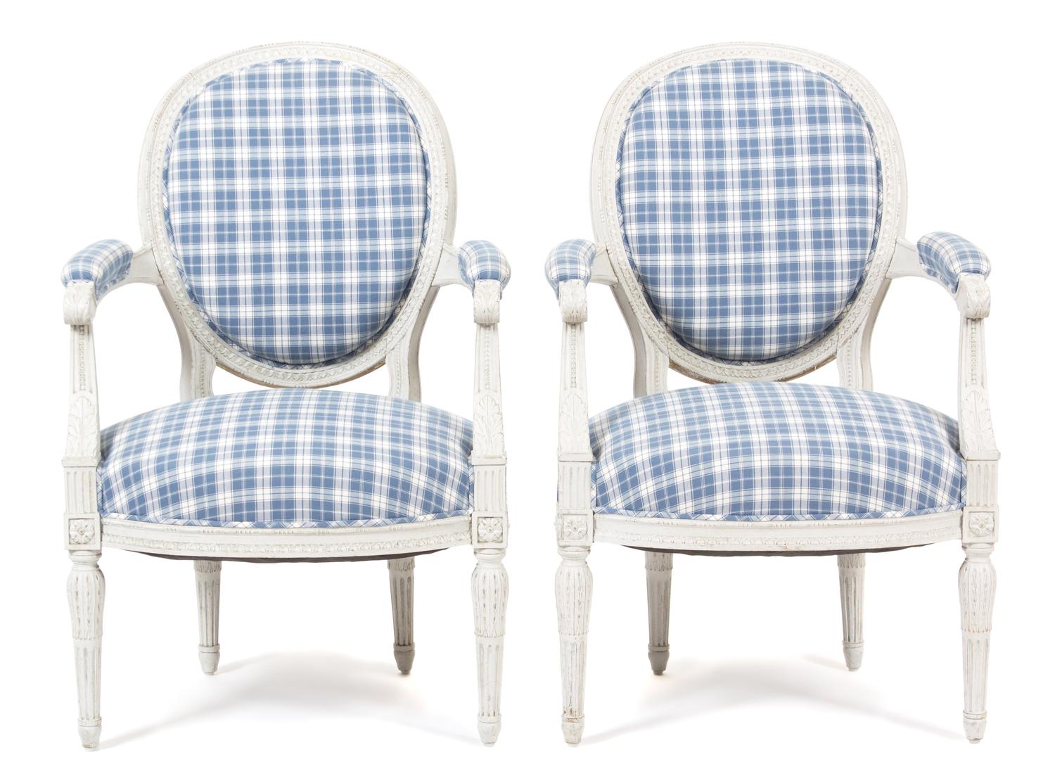 A Pair of Louis XVI Style Oval Back Fauteuils Height 35 inches. — 20TH CENTURY