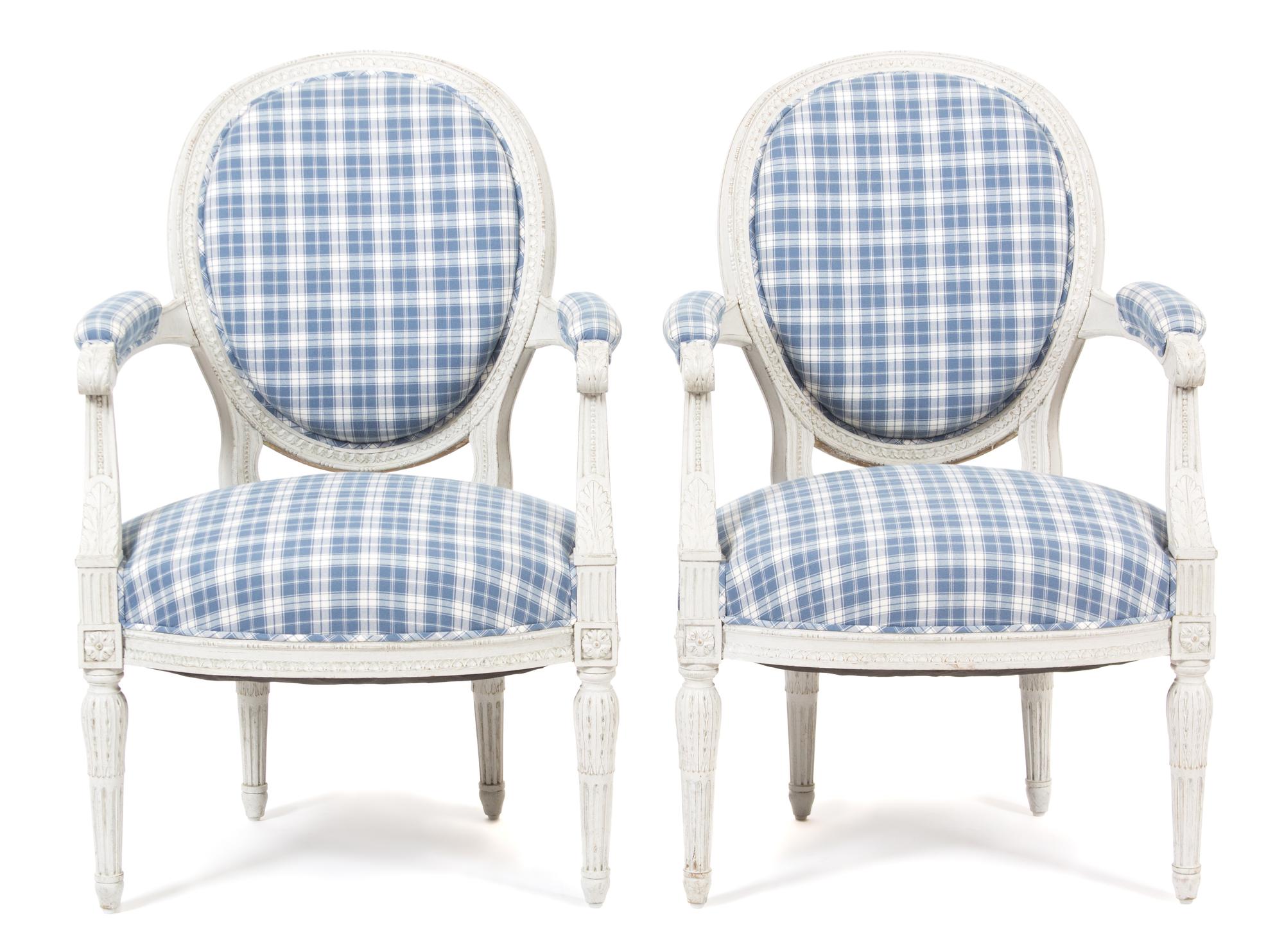 A Pair of Louis XVI Style Oval Back Fauteuils Height 35 inches. — 20TH CENTURY