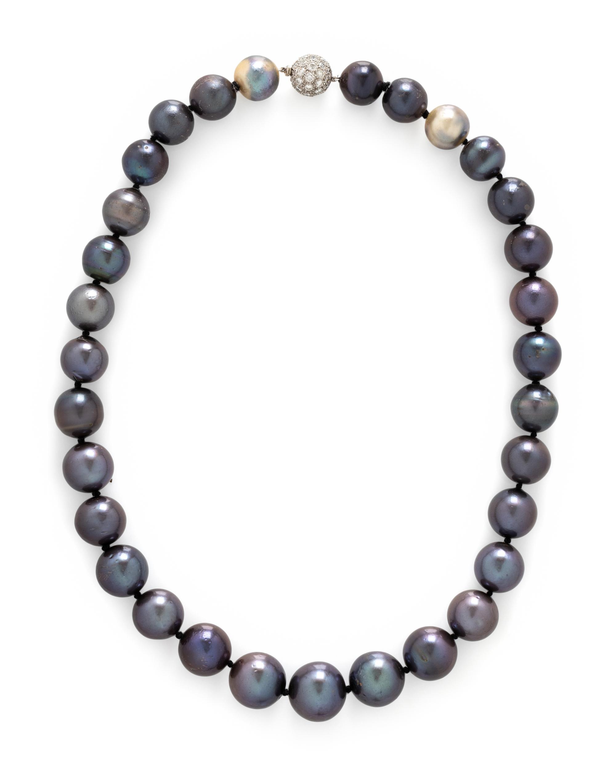 TAHITIAN CULTURED PEARL AND DIAMOND NECKLACE