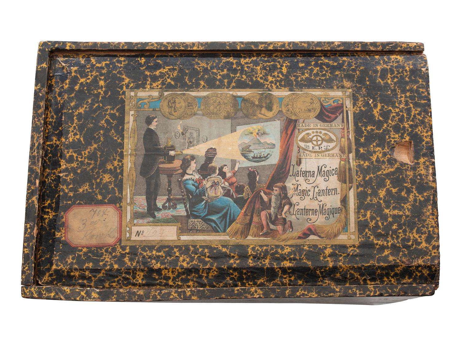 [EARLY PHOTOGRAPHY]. Magic Lantern projector in original box with matching box used to store slides.