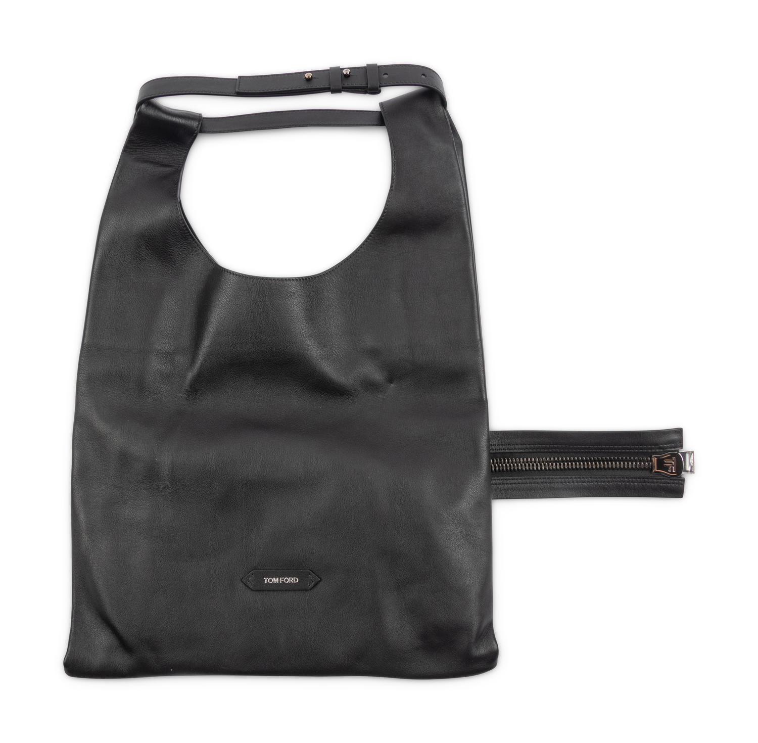 TOM FORD, BLACK LEATHER CONVERTIBLE TOTE