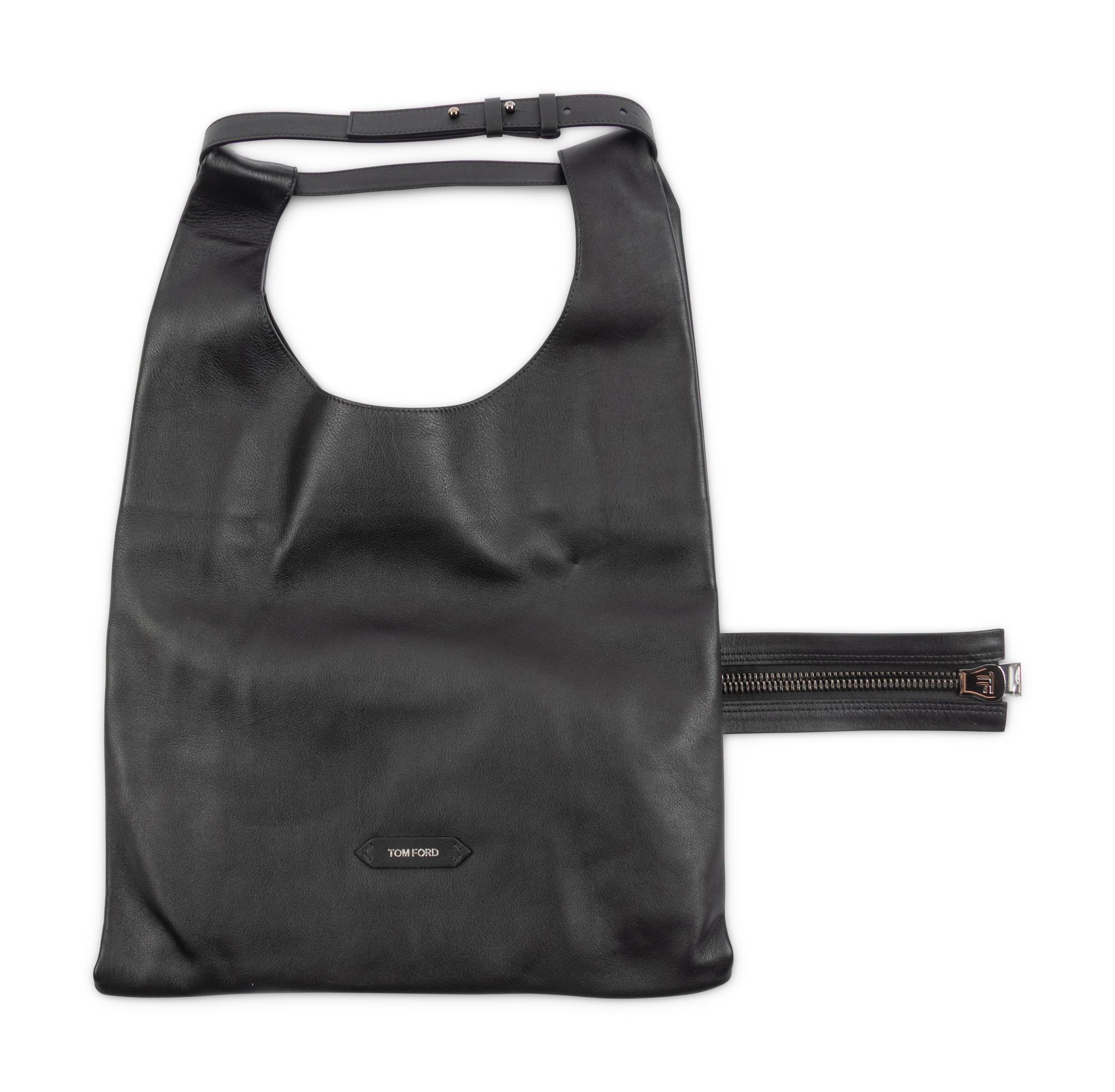 TOM FORD, BLACK LEATHER CONVERTIBLE TOTE