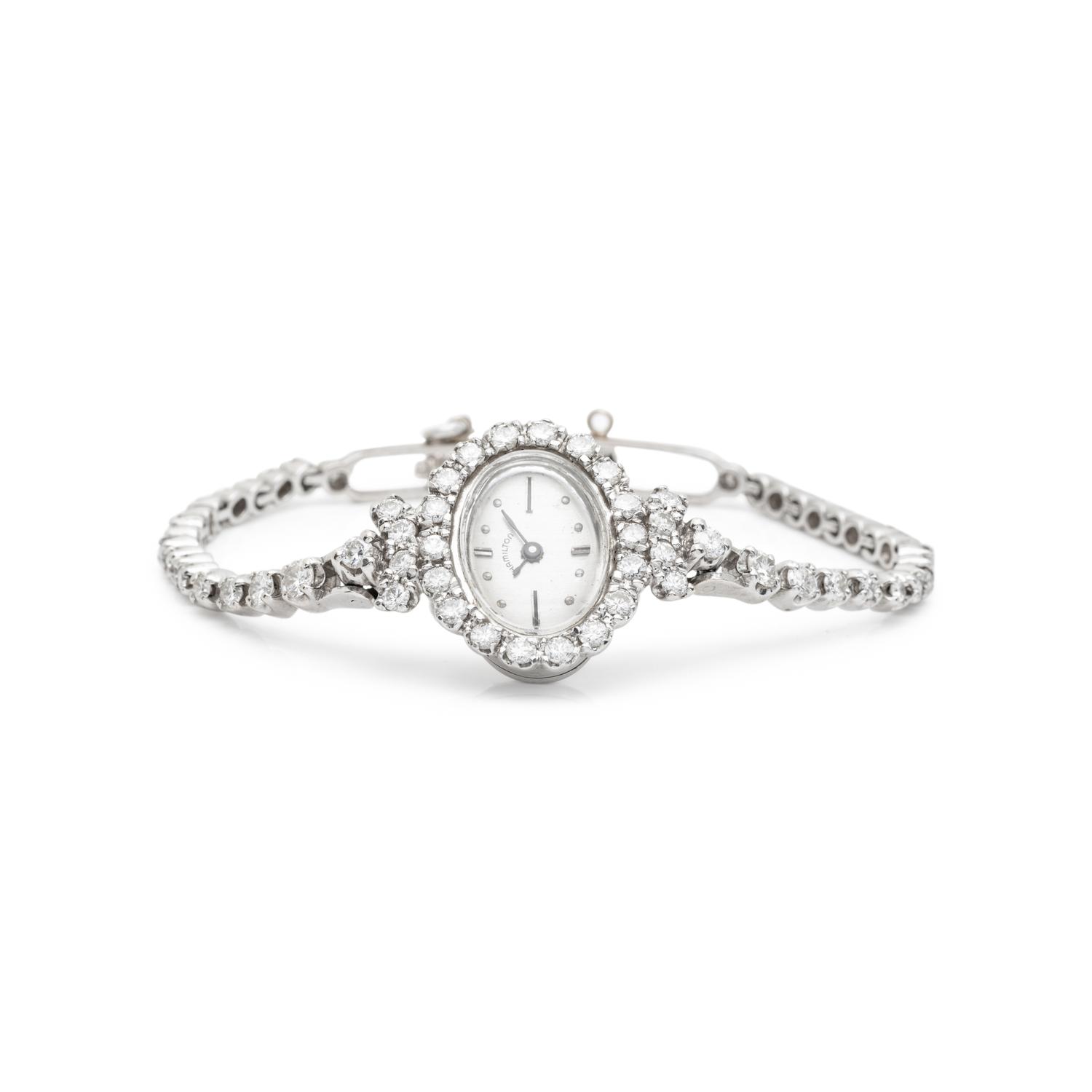 HAMILTON, 14K WHITE GOLD AND DIAMOND WATCH