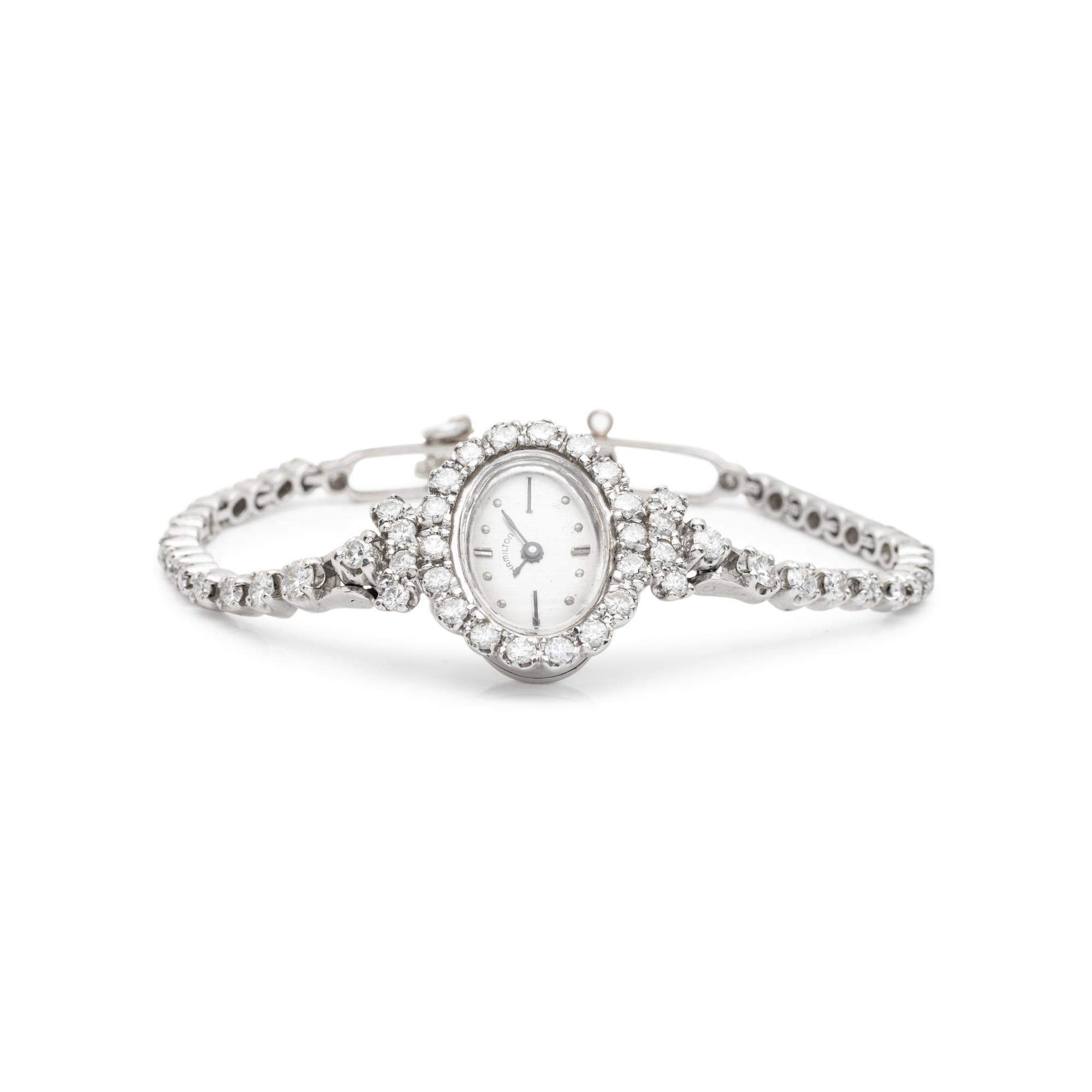 HAMILTON, 14K WHITE GOLD AND DIAMOND WATCH