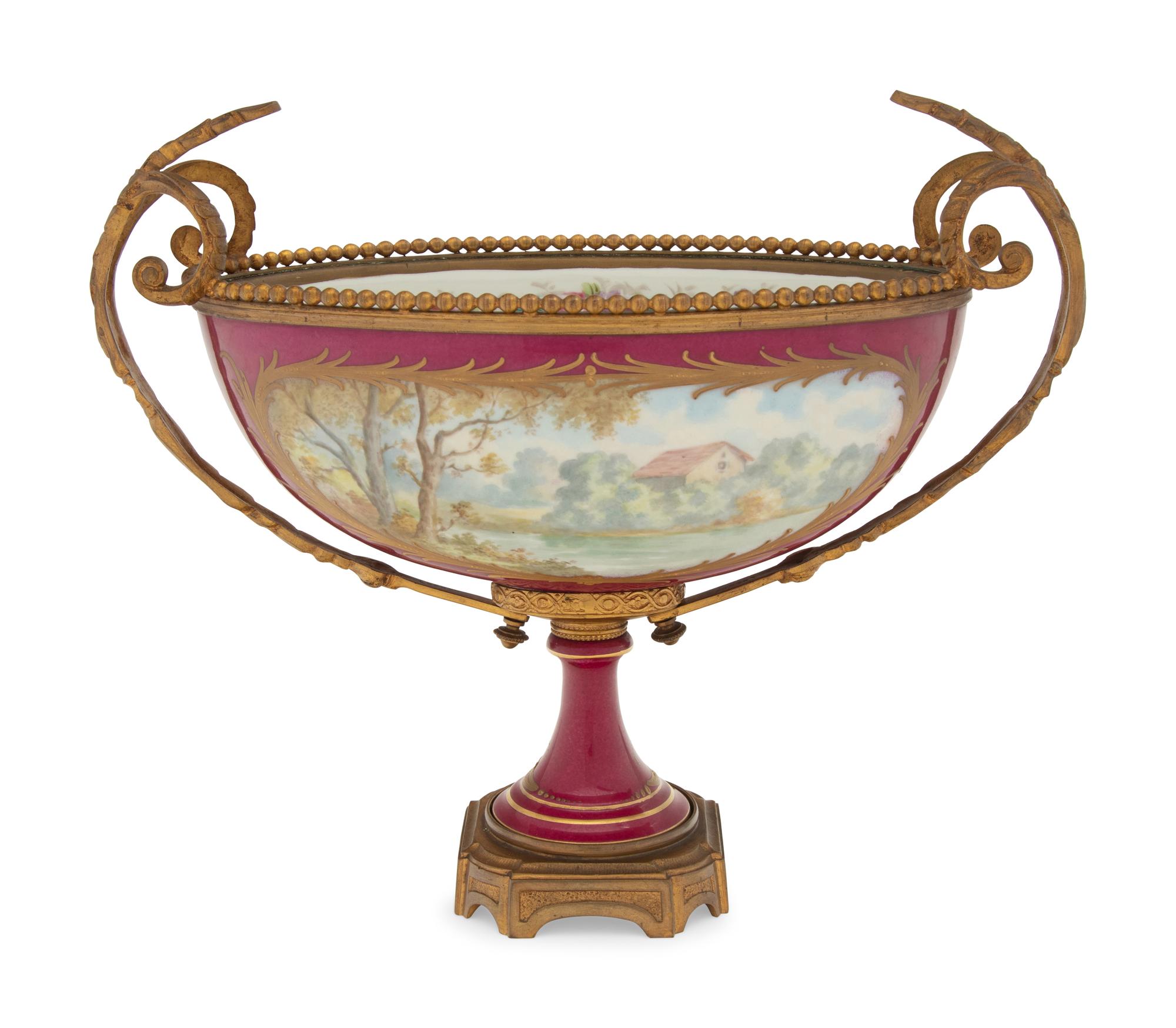 A Sèvres Style Gilt Bronze Mounted Porcelain Centerpiece Bowl