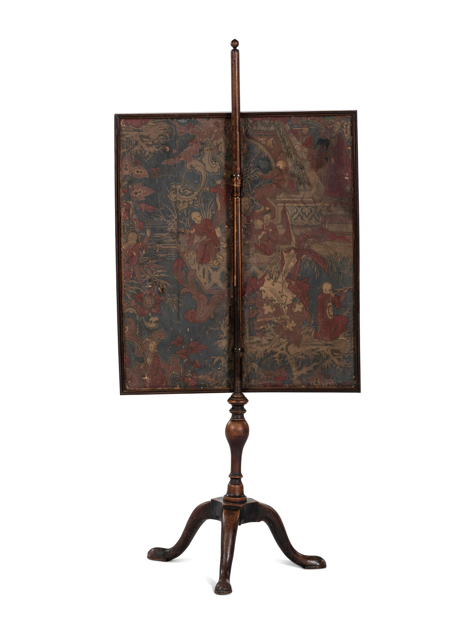 A George I Carved Walnut and Needlework Paneled Pole Screen