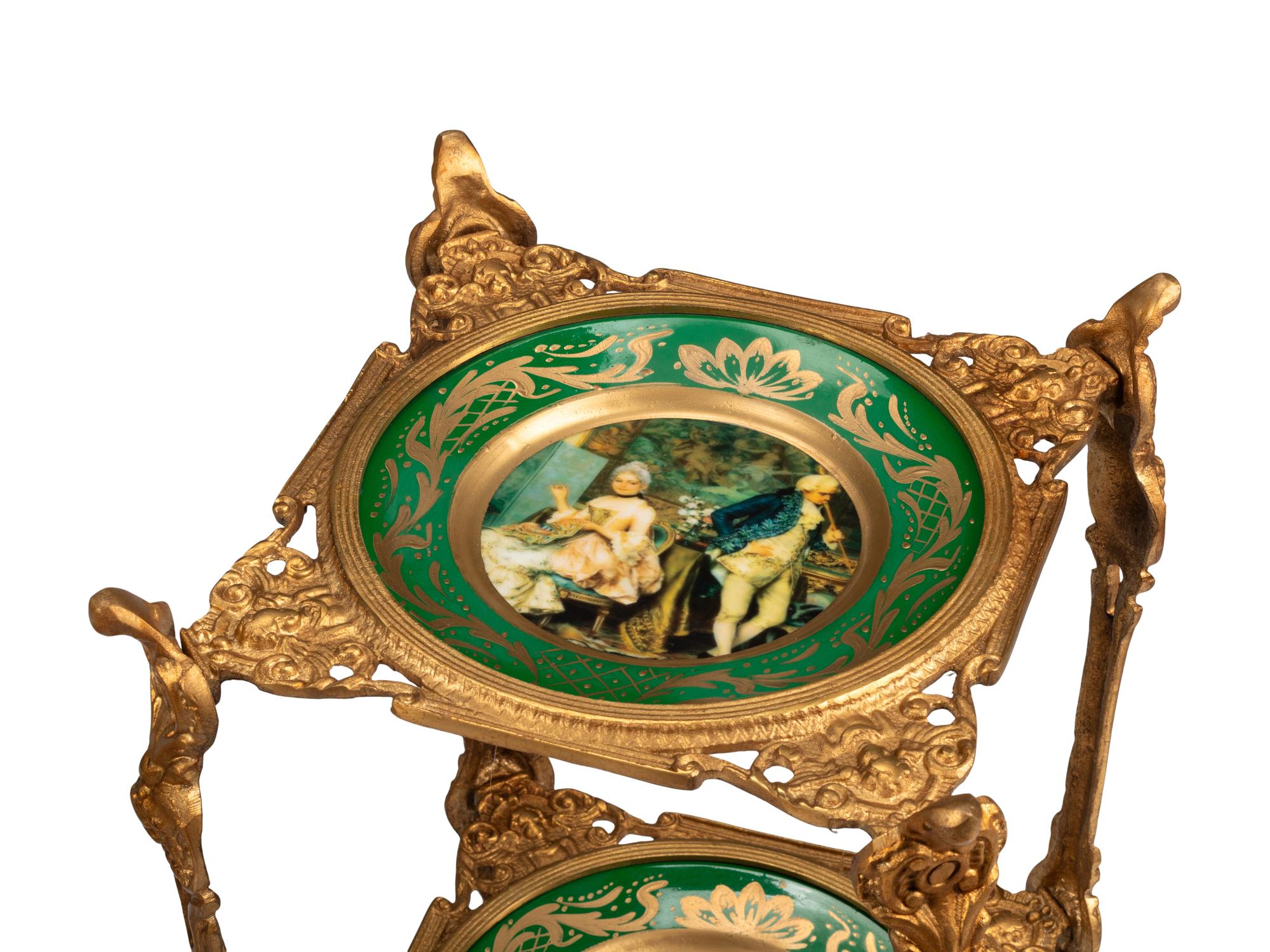 A Pair of Gilt Bronze and Porcelain Dessert Stands