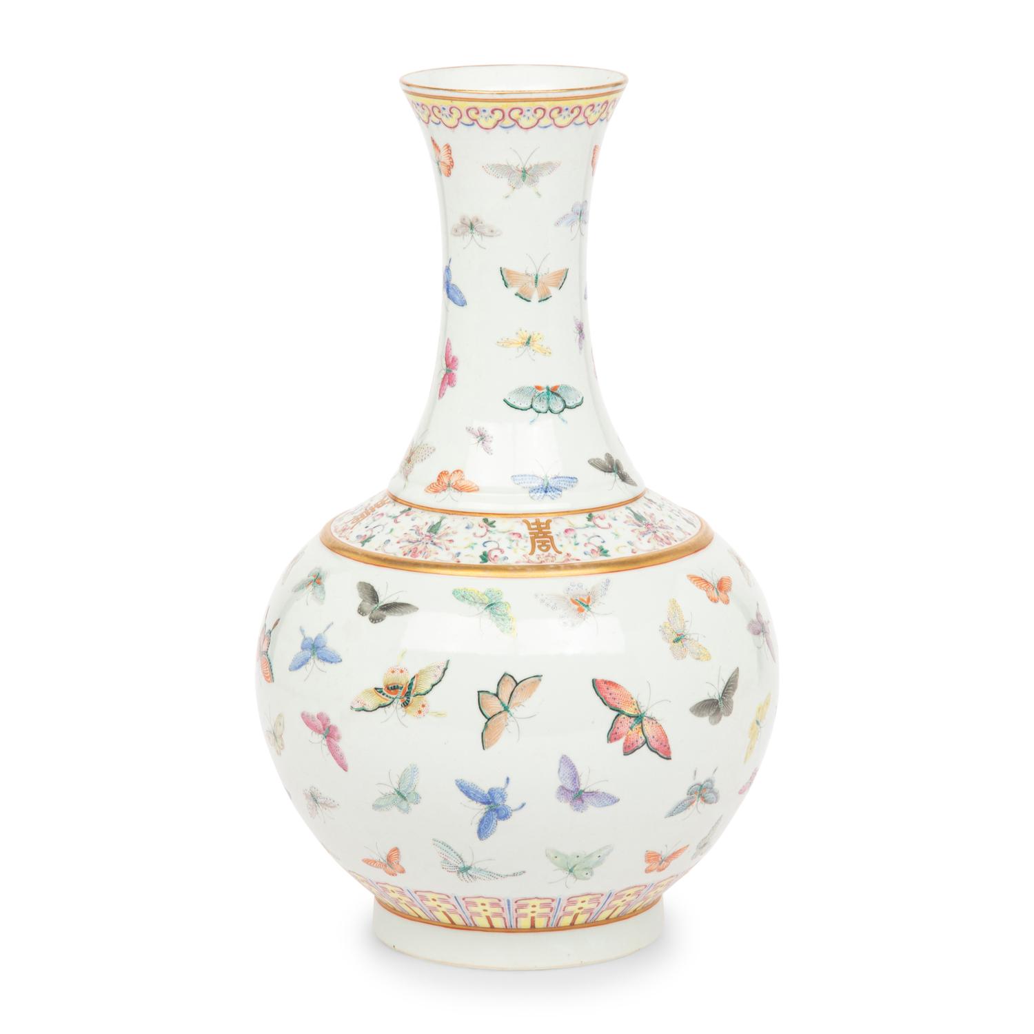 A Chinese Famille Rose 'Butterflies' Bottle Vase, Guangxu Six-Character Mark 光緒款 粉彩百蝶圖賞瓶