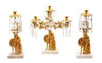 French Three Piece Gilt Metal, Glass and Alabaster Garniture